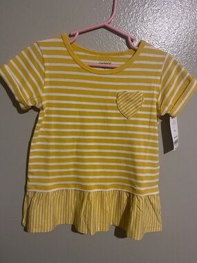 Carter's Yellow & White Striped Peplum Tee with Heart Patch